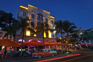 Art Deco architecture on Miami Beach, Florida. The Edison hotel.